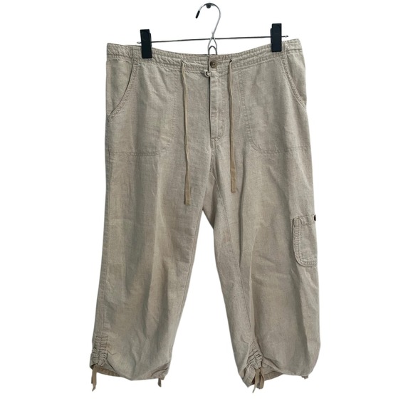 Columbia Women's Drawstring Beige Linen/cotton 5-pocket Cargo Capri Pants Size M - Picture 1 of 10